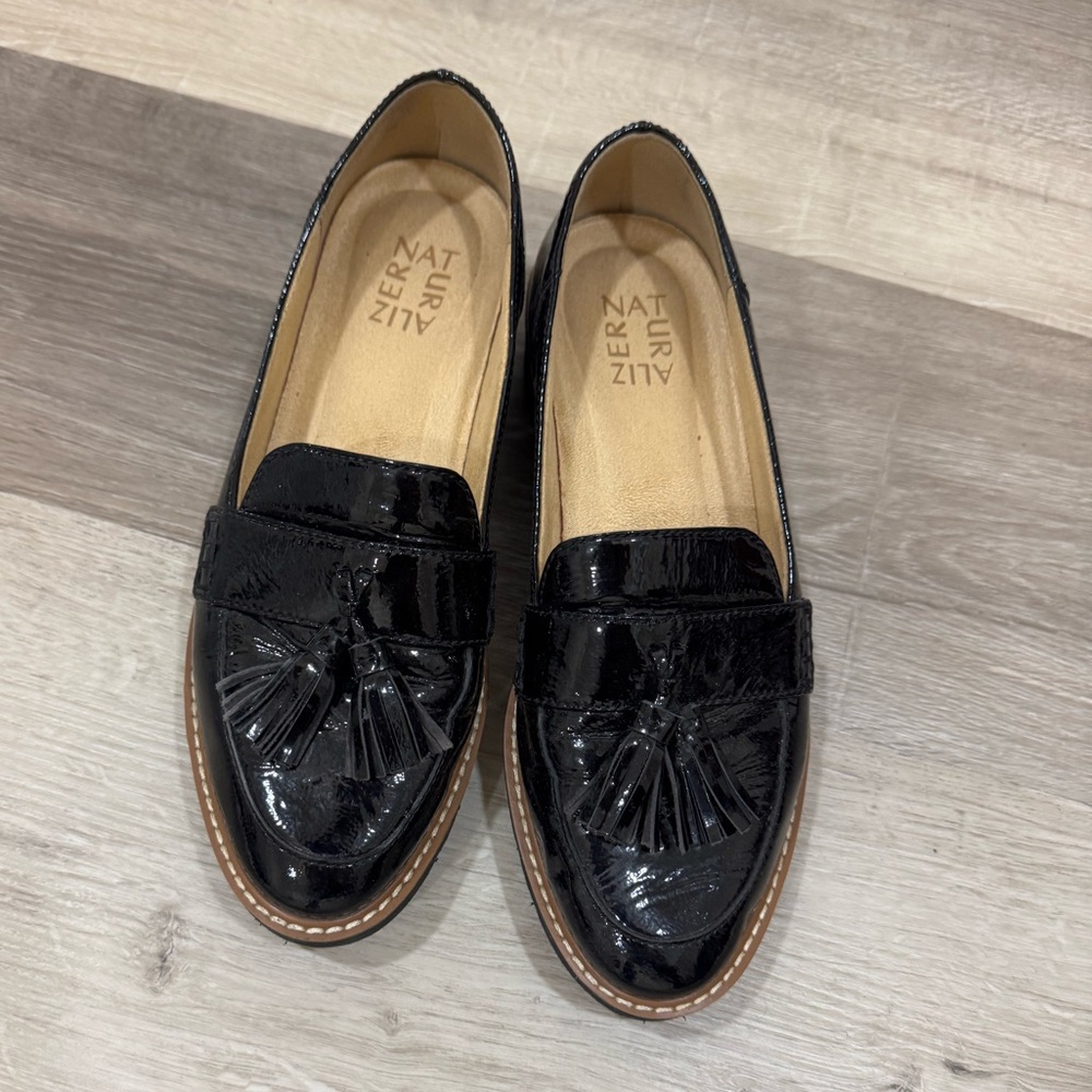 Naturalizer Shiny Black Tassel Loafers